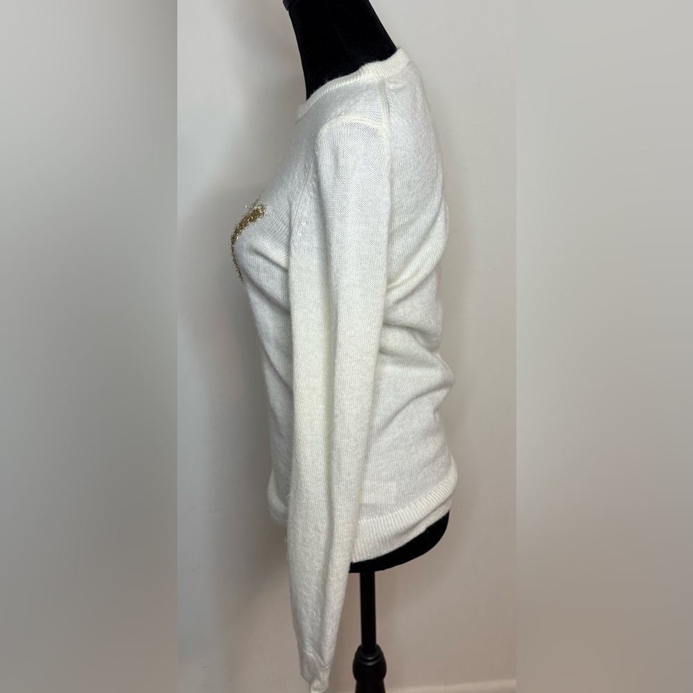 Talbots classy preppy chic casual Cream & Gold Christmas sweater wool blend XS - Picture 3 of 7